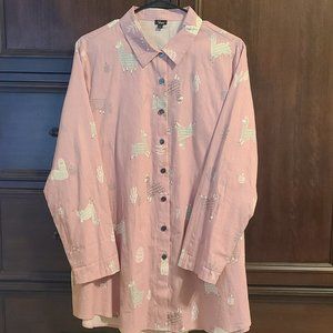 Shana Women’s Pink Button-Down Llama Shirt – Size L